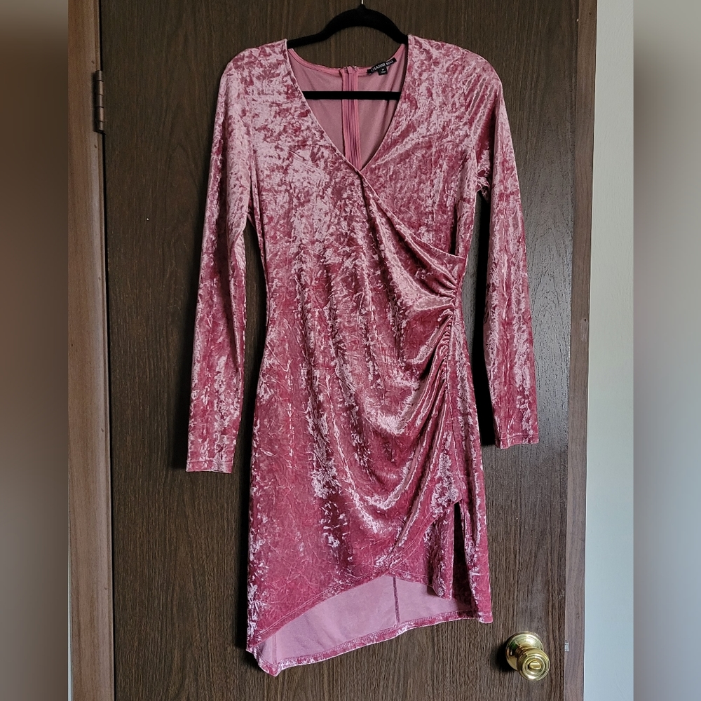 Pink Velvet Long Sleeve Bodycon Dress